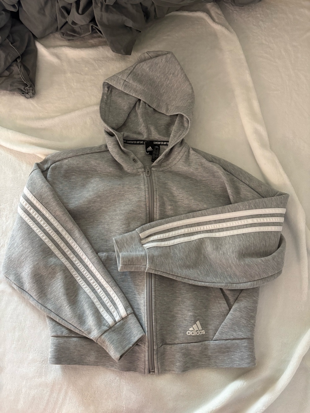 adidas Grey Three-Stripe Zip Hoodie